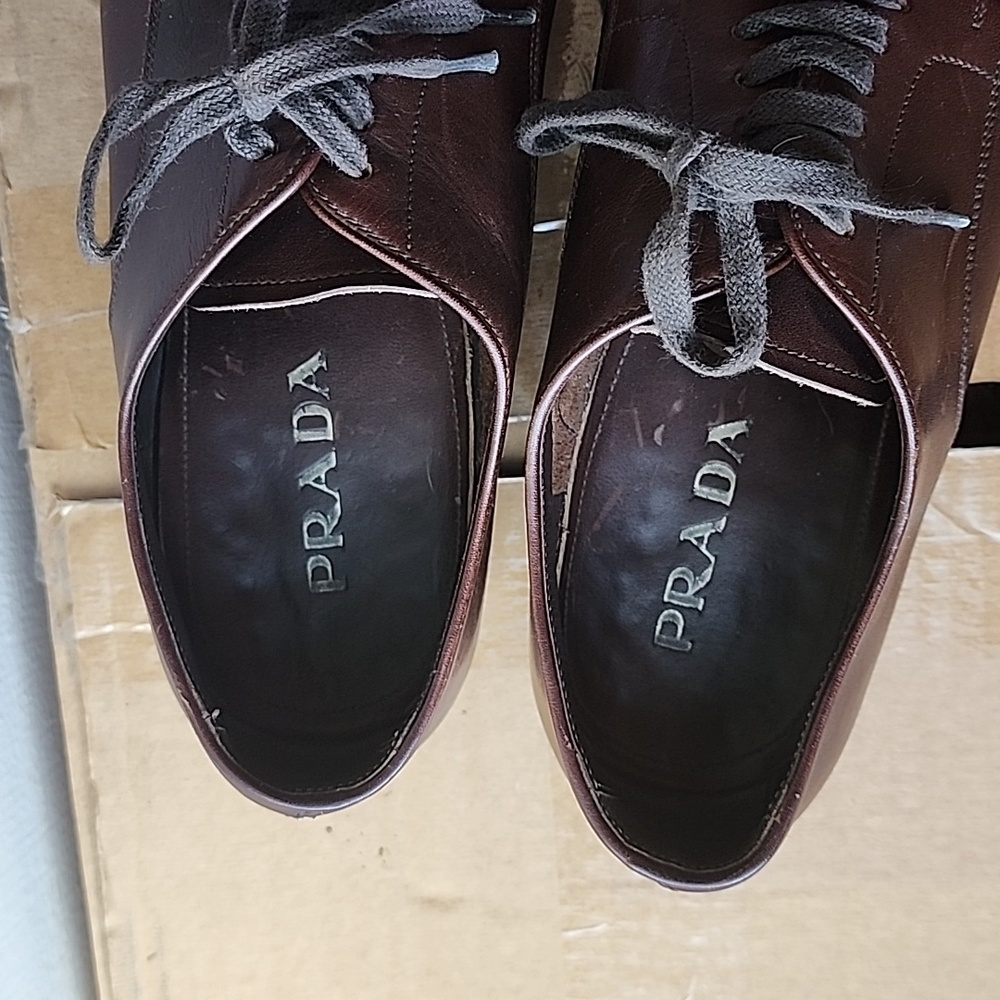 Prada Men’s Lace Up Brown Leather Oxford Dress Shoes Prada Size 9.5 US 10.5 - Picture 9 of 9